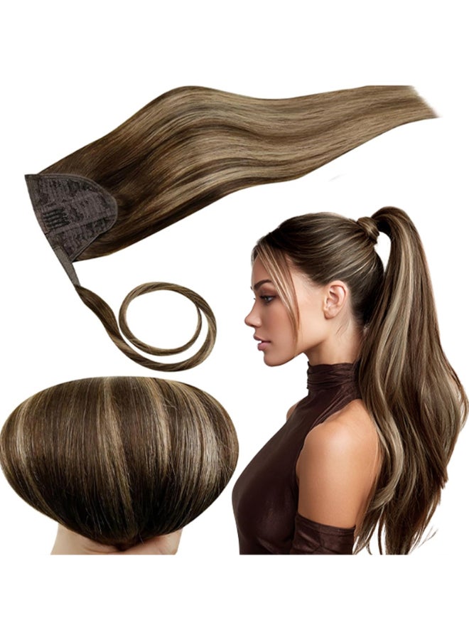 RUNATURE Real Hair Ponytail Extension Long Human Hair Ponytail for Women Straight Remy Natural Ponytail Extension Add Length 20 Inch 80g 4274 Balayage Brown to Strawberry Blonde - Image 2