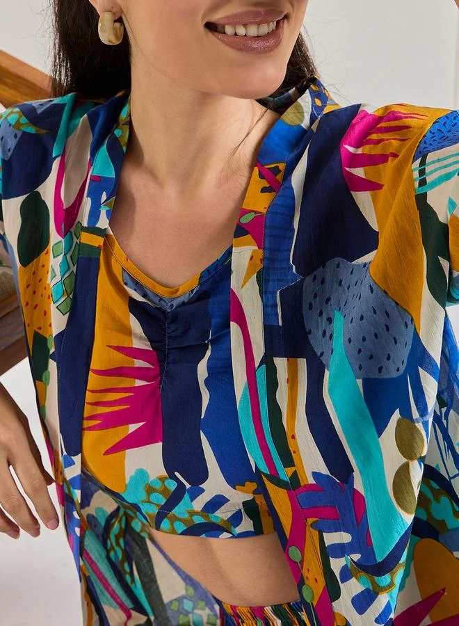 Winered  Winered Women Multicolour Printed Long Kimono With Shorts 3 Pcs Set for Women | Best Price UAE