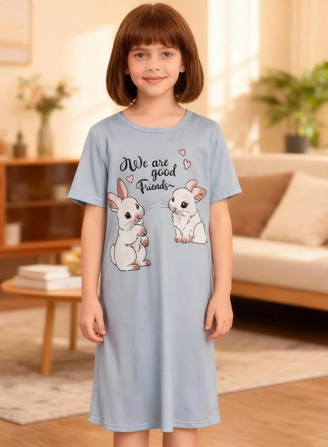 Take Two  Girls Rabbit Print Short Sleeve Nightdress for Women | Best Price UAE