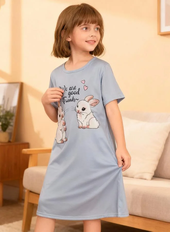 Take Two  Girls Rabbit Print Short Sleeve Nightdress for Women | Best Price UAE