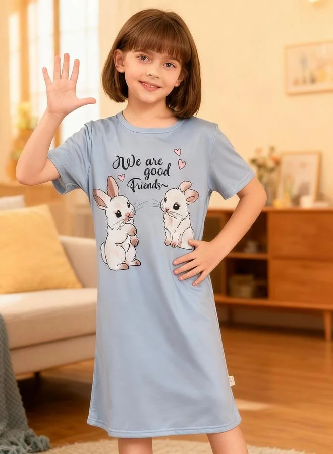Take Two  Girls Rabbit Print Short Sleeve Nightdress for Women | Best Price UAE
