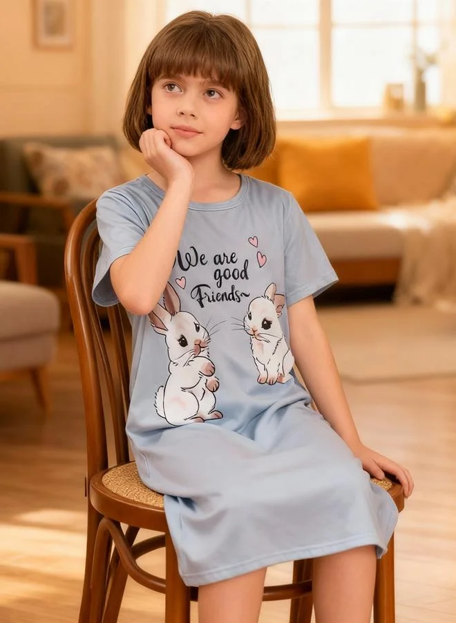 تايك تو قميص نوم بأكمام قصيرة بطبعة أرنب