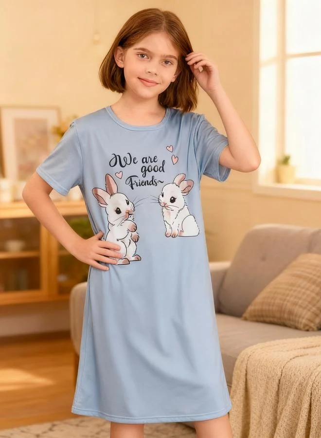 Take Two  Girls Rabbit Print Short Sleeve Nightdress for Women | Best Price UAE