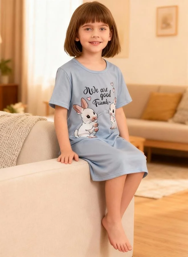 تايك تو قميص نوم بأكمام قصيرة بطبعة أرنب