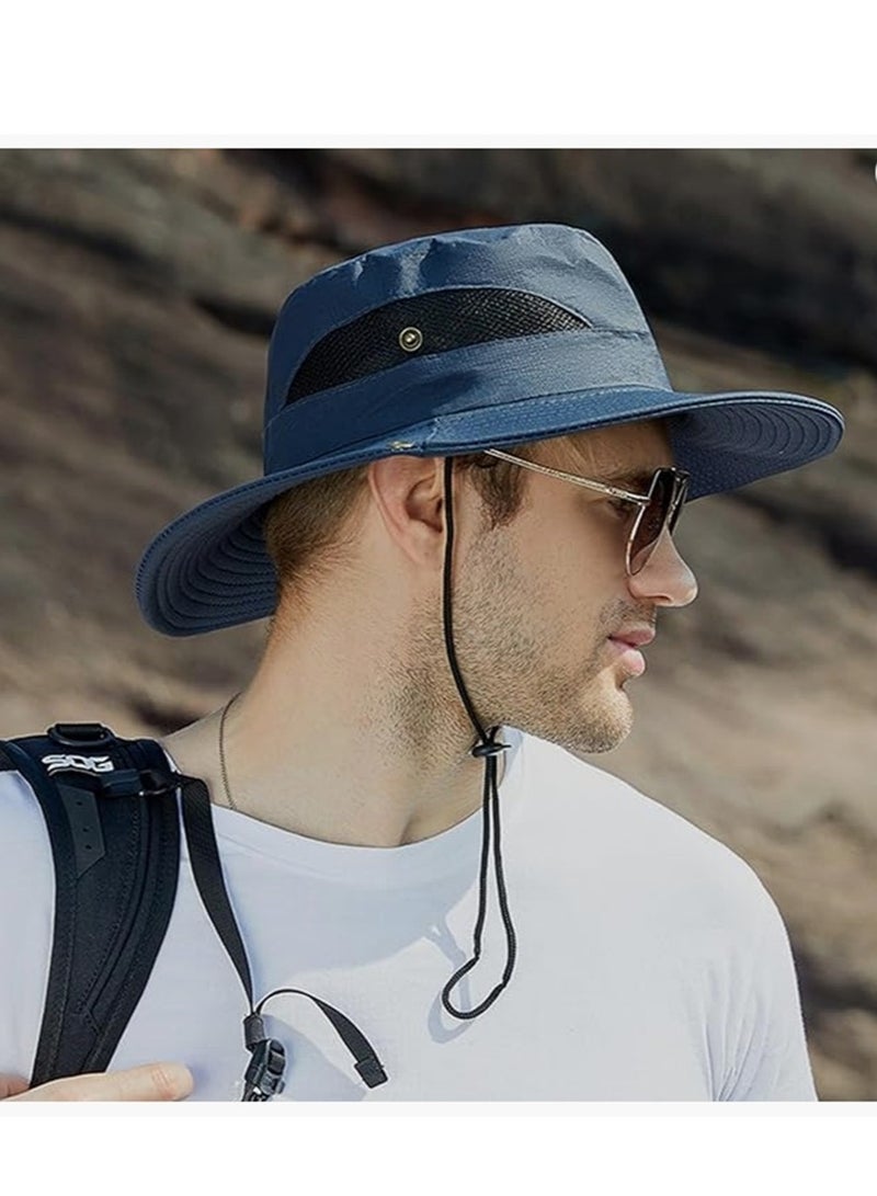 الرجال النساء قبعة الشمس قبعة رعاة البقر مع القش واسعة حافة دلو قبعات Boonie تنفس لصيد الأسماك والمشي لمسافات طويلة والحديقة والشاطئ - Image 3