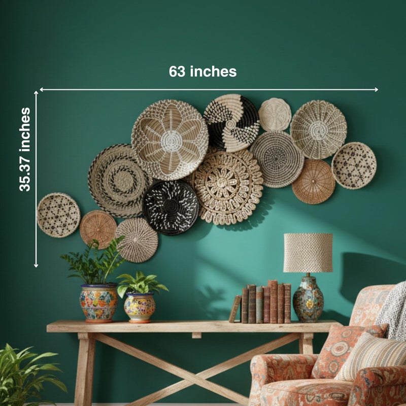 Chicvillage Woven Wall Basket Set 13-Piece, Natural Seagrass Boho Wall Decor, Handmade Gallery Hanging Baskets, Rustic Wicker Fiber Art for Living Room, Bedroom, Entryway, Farmhouse Decor - Image 4