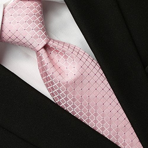 KissTies Mens Pink Tie Checkered Necktie Wedding Ties For Men - Image 2