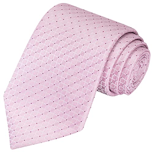 KissTies Mens Pink Tie Checkered Necktie Wedding Ties For Men - Image 1