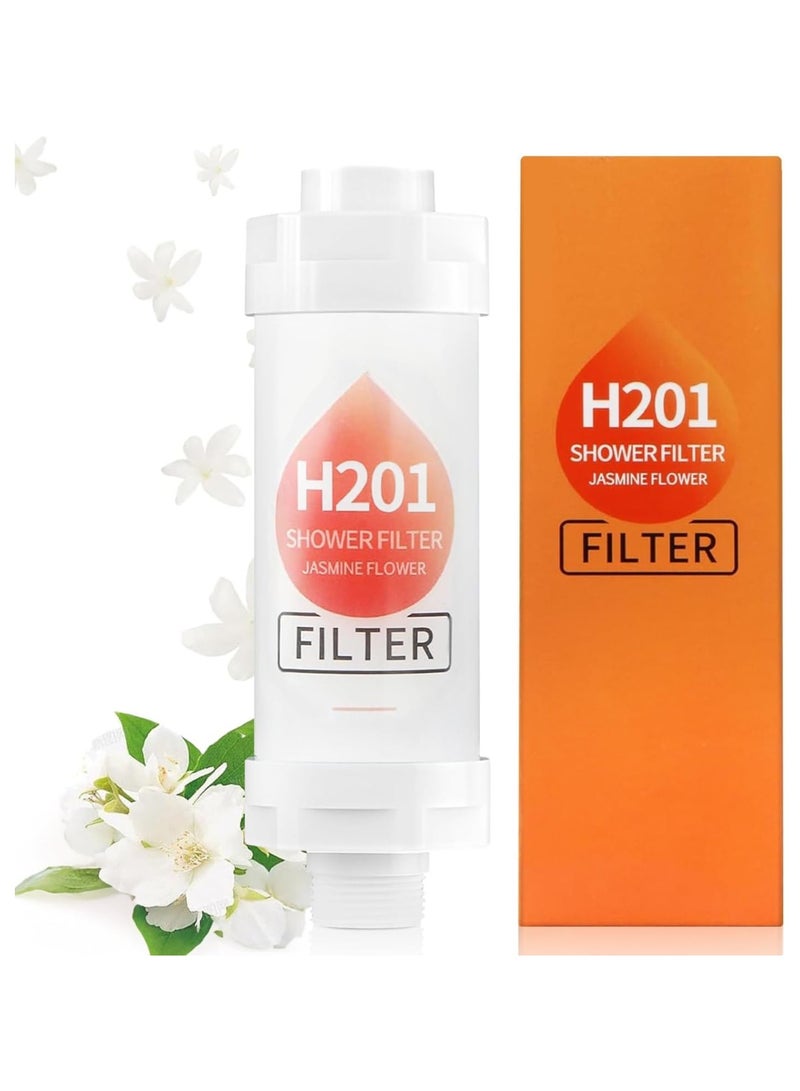 H201 Jasmine Vitamin C Shower Filter - 6-Layer Hard Water Softener with Aromatherapy Scent, Chlorine Removal for Healthy Skin & Hair, Universal Fit  - Image 1