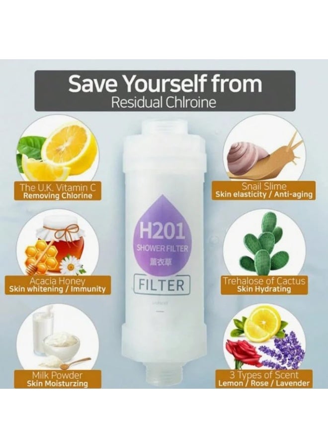 H201 Jasmine Vitamin C Shower Filter - 6-Layer Hard Water Softener with Aromatherapy Scent, Chlorine Removal for Healthy Skin & Hair, Universal Fit  - Image 5