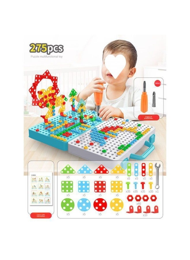 Screw-twisting Toy Children's Nail Electric Drill Work Box Baby Hands-on Assembly Mother Assembly Building Blocks Boy One Piece Wholesale-Color:275 Pieces-3D Puzzle Manual Version - Image 1