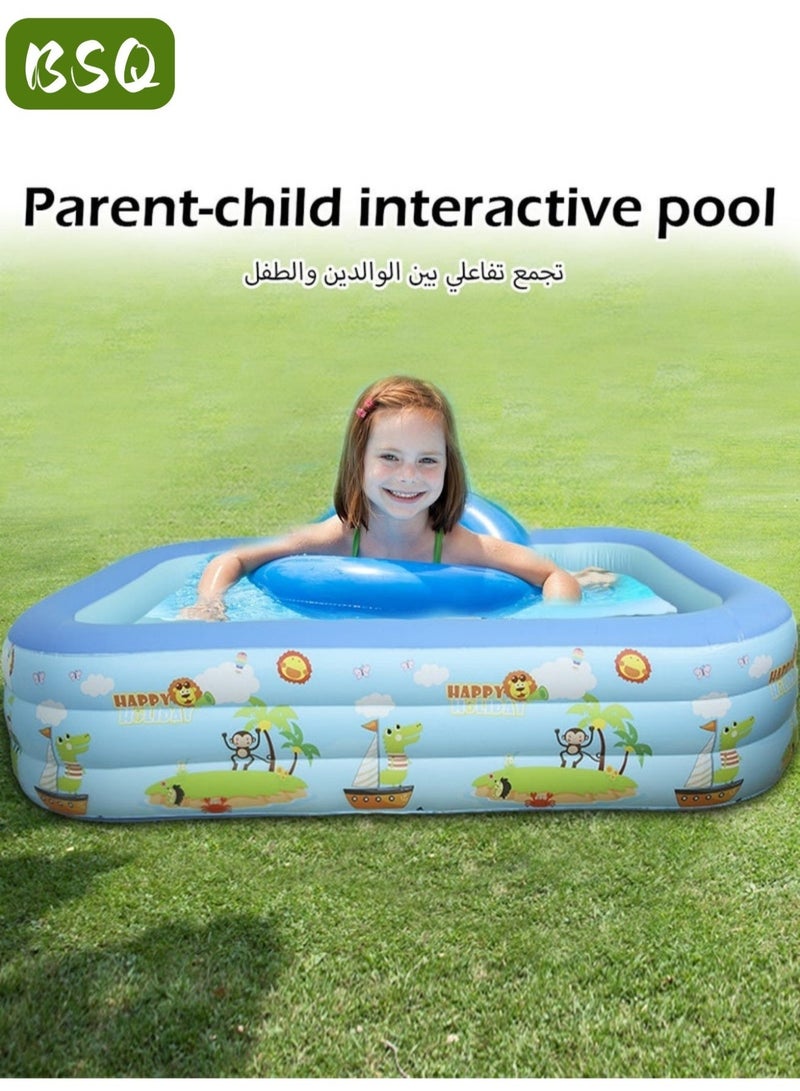 بي إس كيو حمام سباحة قابل للنفخ | المقاس l150*105*50سم | حمام سباحة للأطفال مستطيل غير قابل للانزلاق | قاعدة مرنة، ألعاب مائية ممتعة في الهواء الطلق لحمام السباحة للأطفال - Image 3