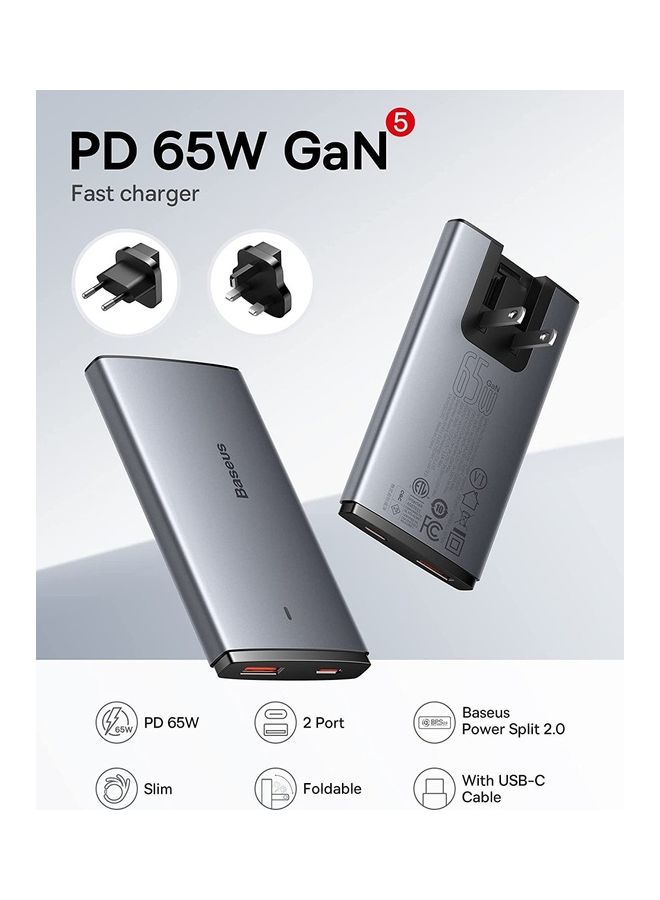 بيسوس شاحن USB C، 65 وات GaN5 Pro UK/EU/US محول قابس للسفر بمنفذ مزدوج شحن سريع على الحائط لأجهزة MacBook Pro/Air/iPad/Dell XPS/Lenovo/iPhone 15 Plus/Max، سلسلة 14/13/12 Galaxy S23، S22 و أكثر من ذلك بكثير - Image 2