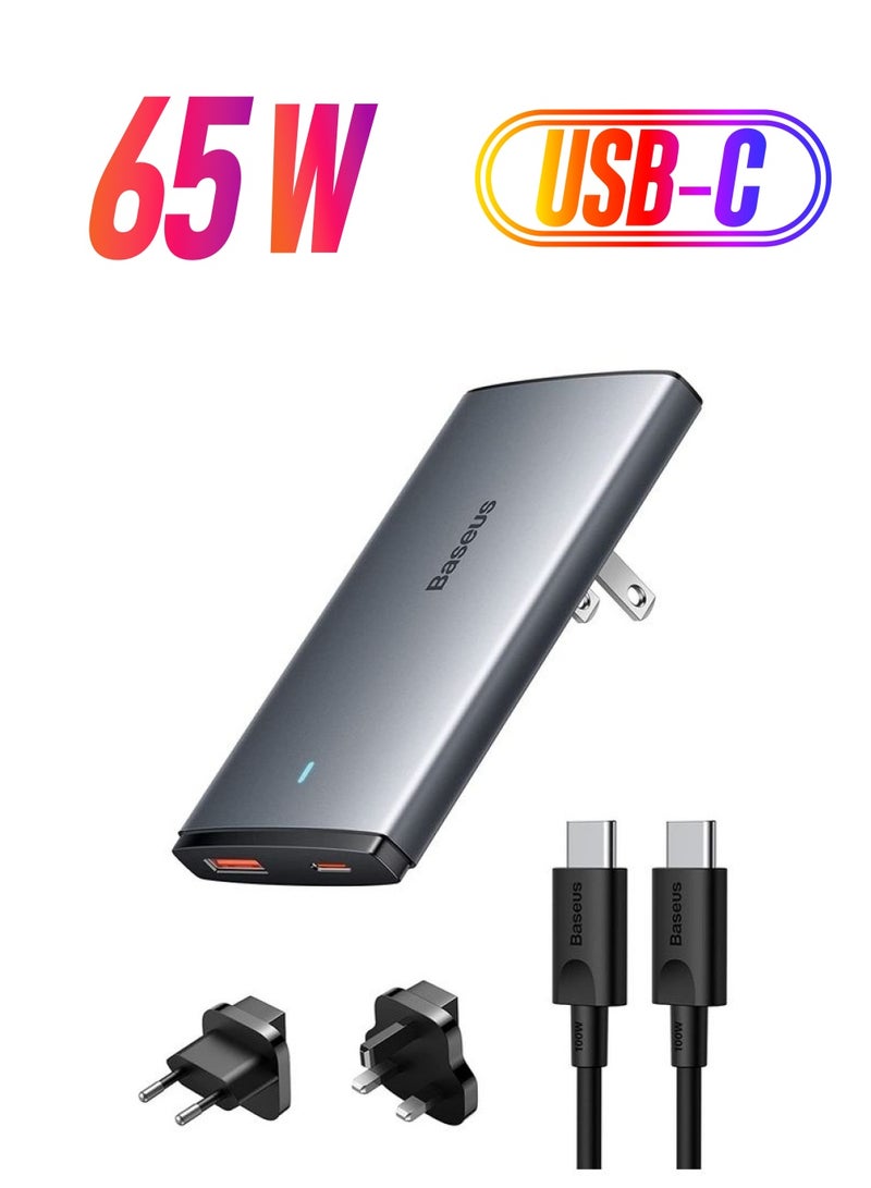بيسوس شاحن USB C، 65 وات GaN5 Pro UK/EU/US محول قابس للسفر بمنفذ مزدوج شحن سريع على الحائط لأجهزة MacBook Pro/Air/iPad/Dell XPS/Lenovo/iPhone 15 Plus/Max، سلسلة 14/13/12 Galaxy S23، S22 و أكثر من ذلك بكثير - Image 1