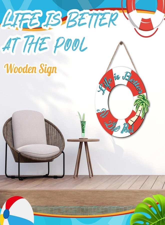 Burbell Life Is Better at the Pool Sign Wooden Hanging Art Sign Pool Decor Hanging Sign Plaque for Rustic Summer Outdoor Swimming Pool Home Porch Garden Backyard Beach Patio Party Farmhouse Decor - Image 2
