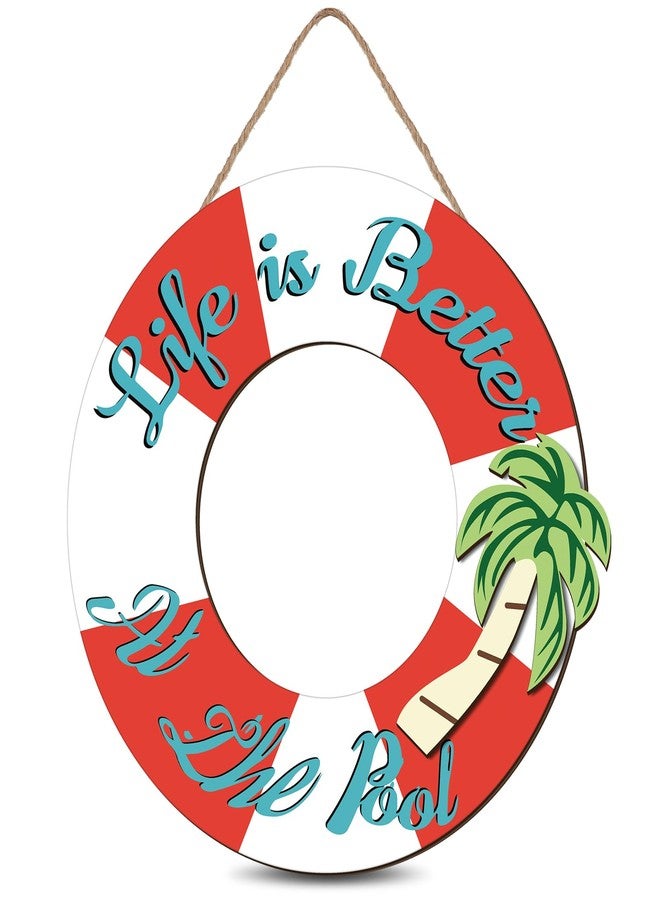 Burbell Life Is Better at the Pool Sign Wooden Hanging Art Sign Pool Decor Hanging Sign Plaque for Rustic Summer Outdoor Swimming Pool Home Porch Garden Backyard Beach Patio Party Farmhouse Decor - Image 1