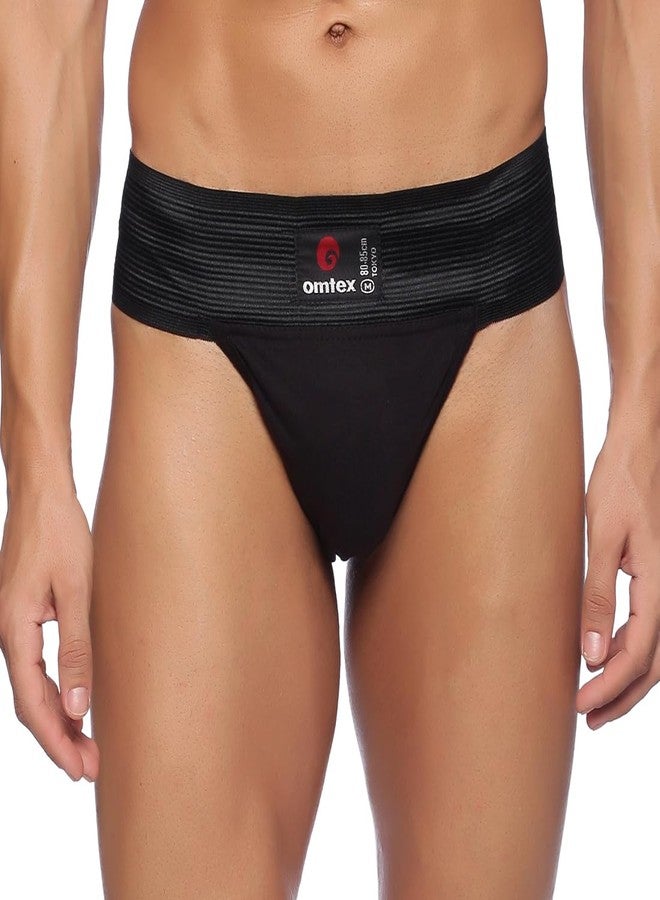 omtex Athletic Tokyo Cotton Stretchable Supporter Back Covered with Cup Pocket, Ideal for Workout and Sports Quick Dry Moisture Wicking Underwear Black - Small - Image 1