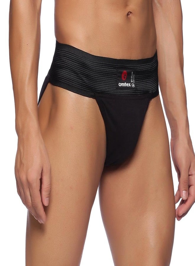 omtex Athletic Tokyo Cotton Stretchable Supporter Back Covered with Cup Pocket, Ideal for Workout and Sports Quick Dry Moisture Wicking Underwear Black - Small - Image 3