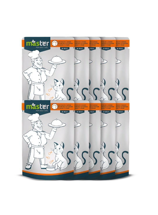 ماستر طعام ماستر الرطب بالدواجن في الجيلي للقطط البالغة 80 جرام - Image 1