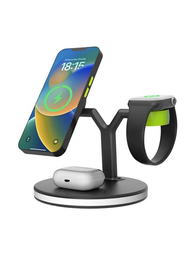 Beauenty - DOCK-Y Wireless Charger 3-in-1 Charging Station: Fast PD  QC3.0 Support, Apple Watch  MagSafe Compatible, and Multi-Device Charging Solution - Black/Green - Image 1