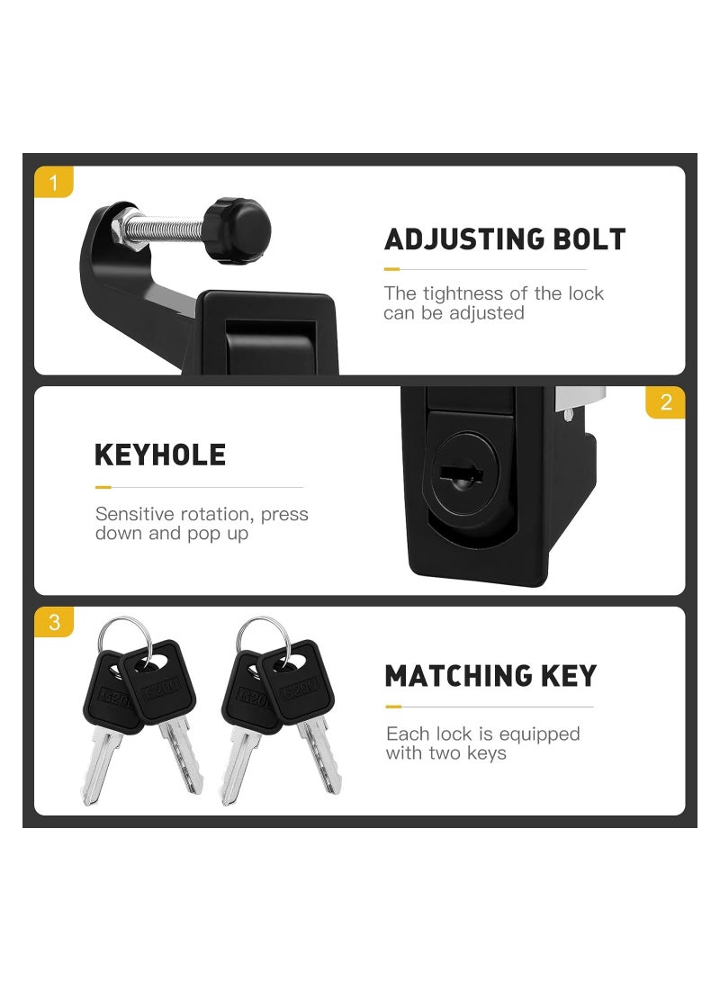 SOLARAE Hand Operated Stainless Lock, 2 Pack with Keyed Lock, Heavy-Duty Black Flush-Mount Trigger Compression Lever Latches, Ideal for Boat Deck, Cabinets, Security, with 4 Keys Included, Easy Installation - Image 3