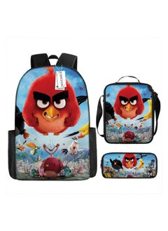 Backpack waterproof Angry Birds animation cartoon student burden reduction large-capacity printed schoolbag three-piece set,11-Backpack