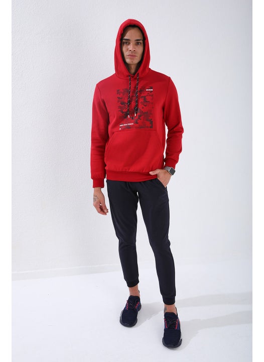 Red Men's Camouflage Pattern Printed Standard Size Hooded Sweatshirt-87884