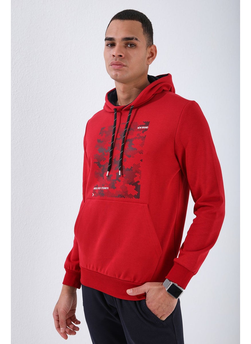Tommy Life Red Men's Camouflage Pattern Printed Standard Size Hooded Sweatshirt-87884  - Image 4