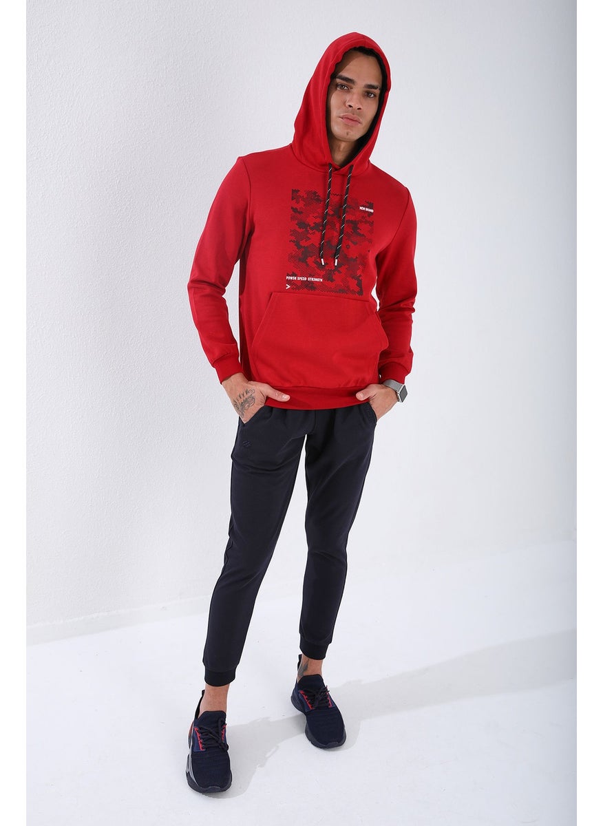 Tommy Life Red Men's Camouflage Pattern Printed Standard Size Hooded Sweatshirt-87884  - Image 2