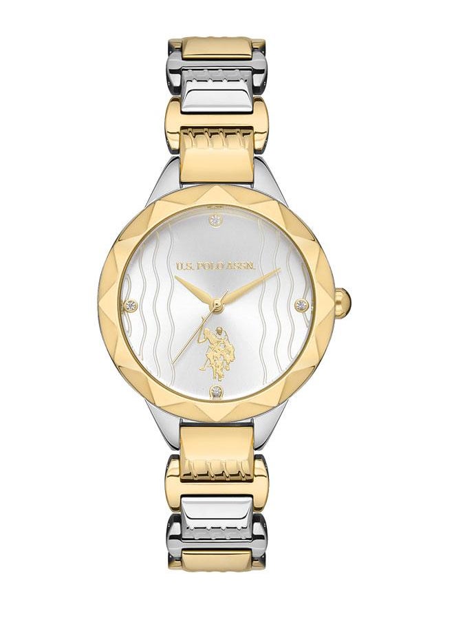 U.S. Polo Assn. U.S. Polo Assn. Stile 33mm Ladies' Silver Dial Watch with Stone Accents and Two-Tone Stainless Steel Band - USPA2046-05, Timeless Sophistication  - Image 1