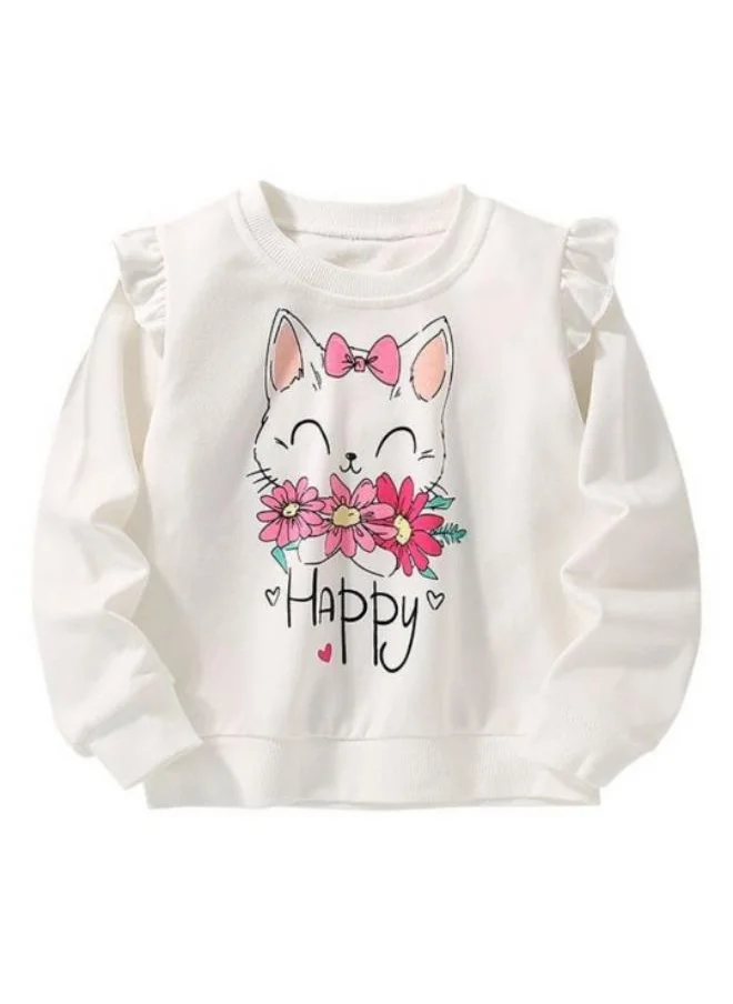 يونيكي White Printed Long Sleeve Crew Neck T-Shirt
