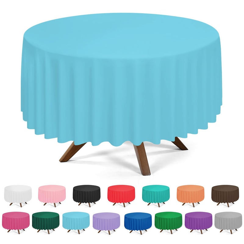 Ysyj 3 Pack Light Blue Plastic Tablecloth Disposable Round Table Cloth 84 Inch Table Cover For Parties - Image 1