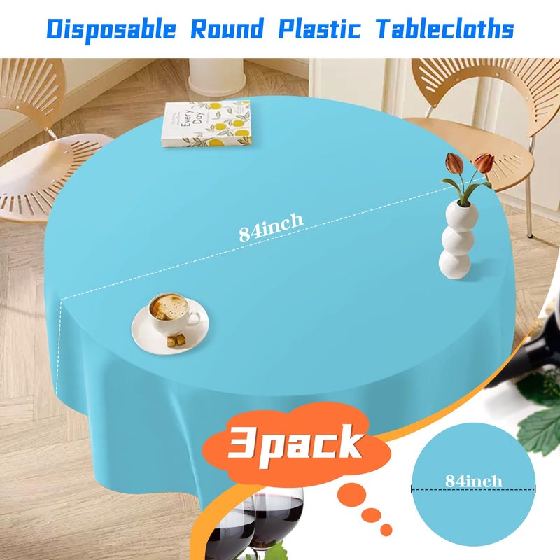 Ysyj 3 Pack Light Blue Plastic Tablecloth Disposable Round Table Cloth 84 Inch Table Cover For Parties - Image 2