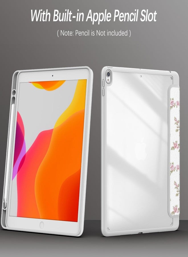 Xkladz جراب Xkladz لجهاز iPad Pro مقاس 10.5 بوصة (إصدار 2017) / iPad Air الجيل الثالث (إصدار 2019)، جراب مزود بحامل قلم، غطاء خلفي شفاف، تصميم أنيق وجذاب للنساء والفتيات، خاصية التشغيل/الإيقاف التلقائي، زهرة وردية - Image 4