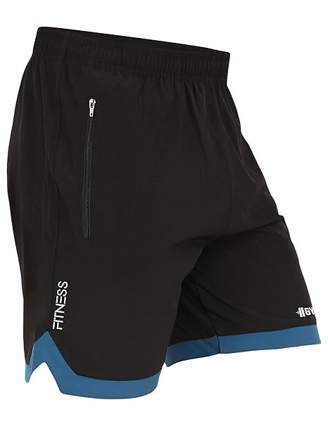 GYMIFIC Men’s Black Sports Shorts | Lightweight Quick-Dry Gym, Running & Training Shorts with Contrast Blue Design, Zipper Pockets & Stretchable Fabric for Football & Fitness (XXL, Black) - Image 4