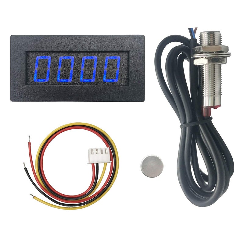 DIGITEN 4 Digital LED Tachometer RPM Speed Meter+Hall Proximity Switch Sensor NPN Blue - Image 1