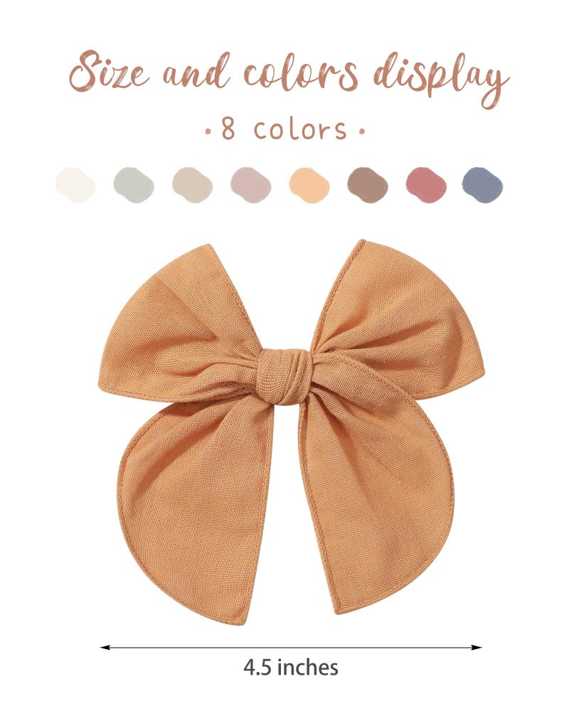 Doboi 8PCS Baby Girls Hair Clips Fable Hair Bows Cotton Linen Bows for Girls Hair Accessories for Baby Toddlers Kids ï¼ˆIncludes Beige Cutout Hair Clipï¼‰ - Image 2