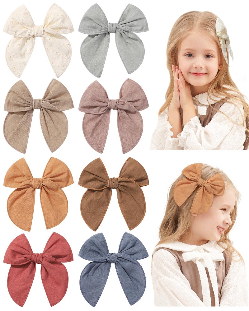 Doboi 8PCS Baby Girls Hair Clips Fable Hair Bows Cotton Linen Bows for Girls Hair Accessories for Baby Toddlers Kids ï¼ˆIncludes Beige Cutout Hair Clipï¼‰ - Image 1