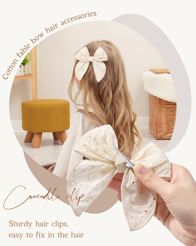 Doboi 8PCS Baby Girls Hair Clips Fable Hair Bows Cotton Linen Bows for Girls Hair Accessories for Baby Toddlers Kids ï¼ˆIncludes Beige Cutout Hair Clipï¼‰ - Image 3