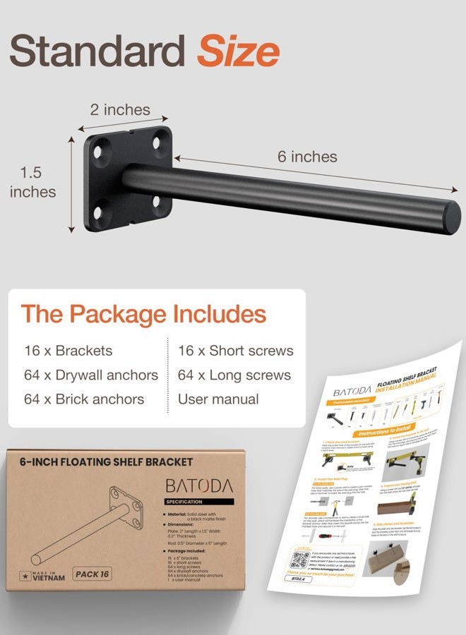 BATODA Solid Steel Floating Shelf Bracket (16 pcs) - Blind Shelf Supports - Hidden Brackets for Floating Wood Shelves - Invisible Support for Any Type of Shelf – Screws and Wall Plugs Included (16pcs) - Image 4