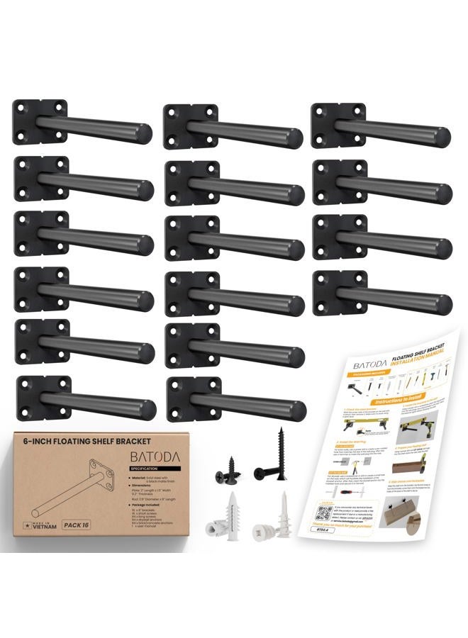 BATODA Solid Steel Floating Shelf Bracket (16 pcs) - Blind Shelf Supports - Hidden Brackets for Floating Wood Shelves - Invisible Support for Any Type of Shelf – Screws and Wall Plugs Included (16pcs) - Image 1