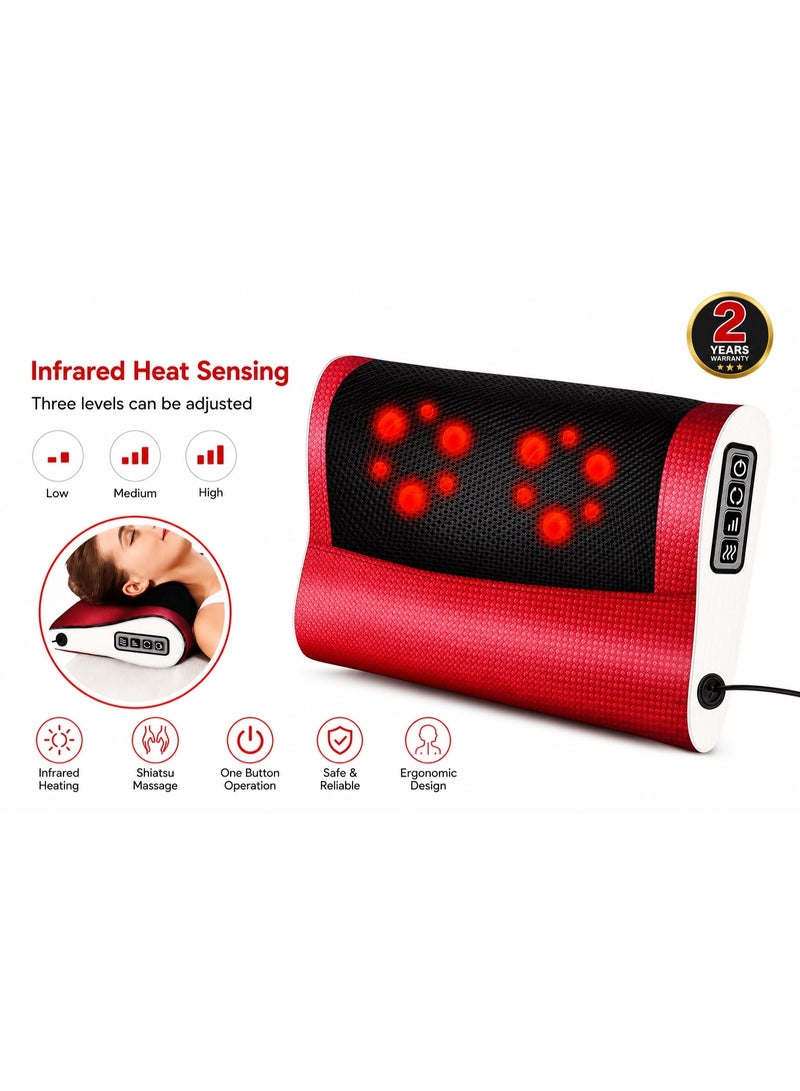 Infrared Heat Sensing Neck and Back Massager Pillow Shiatsu Electric Massage Cushion with 3 Adjustable Speed Levels for Muscle Pain Relief and Relaxation - Image 4