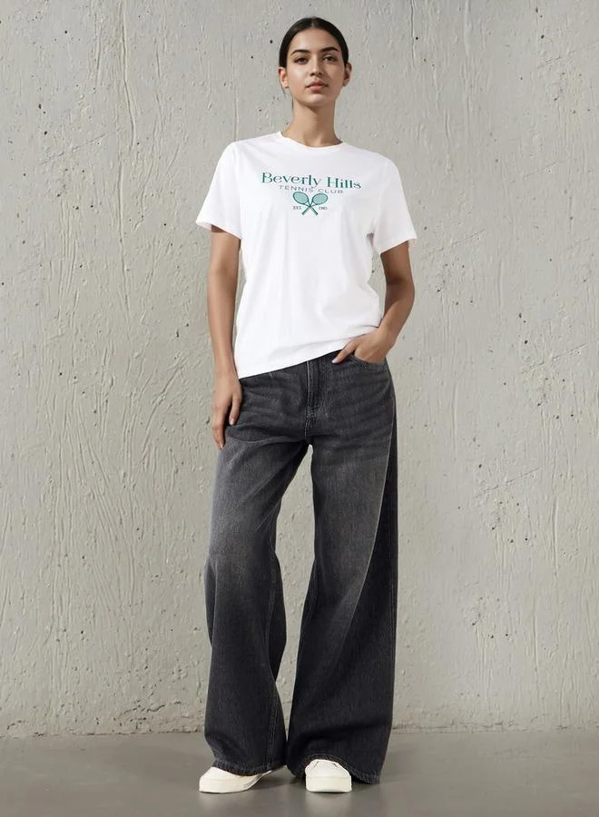 Splash FAV Regular Fit T shirt with Beverly Hills Varsity Print Cotton