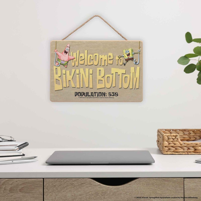Open Road Brands Nickelodeon SpongeBob SquarePants Welcome to Bikini Bottom Hanging Wood Wall Decor - Fun Bikini Bottom Sign for Home  - Image 5