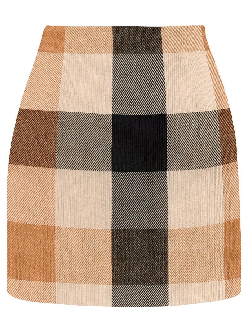 onlypuff Plaid Skirts for Women High Waisted Mini Skirts Ladies Fall Fashion Outfits Bodycon Above The Knee Dress Khaki Plaid XXL - Image 1