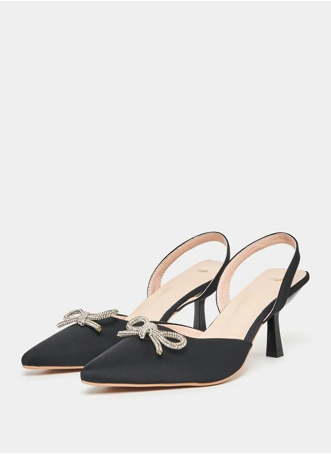 Styli Embellished Bow Trim Sling Back Pumps
