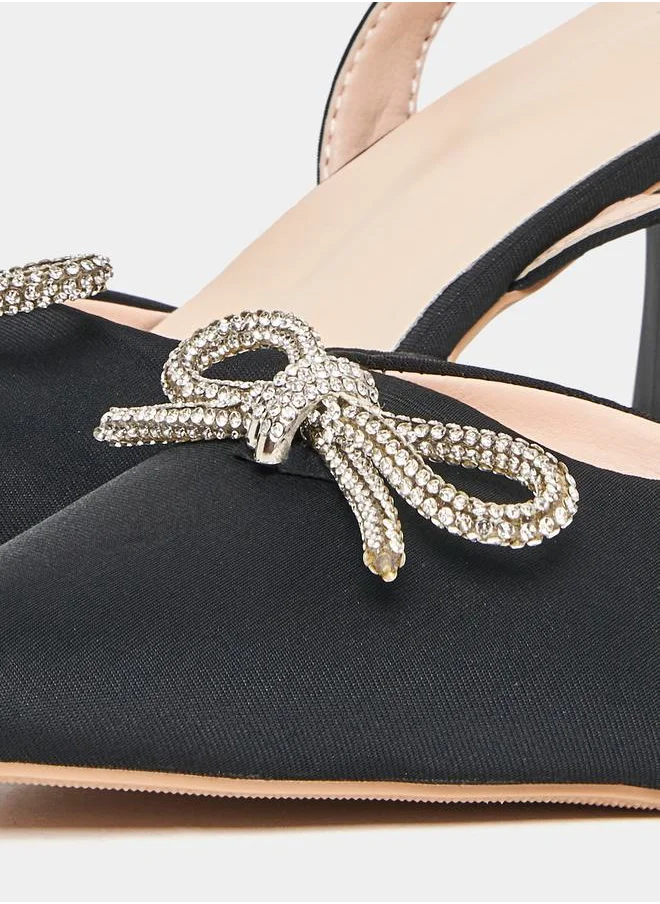 Styli Embellished Bow Trim Sling Back Pumps