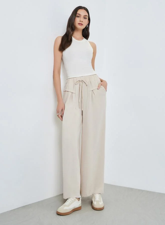 تايك تو Beige Wide Leg Relaxed Fit Pants