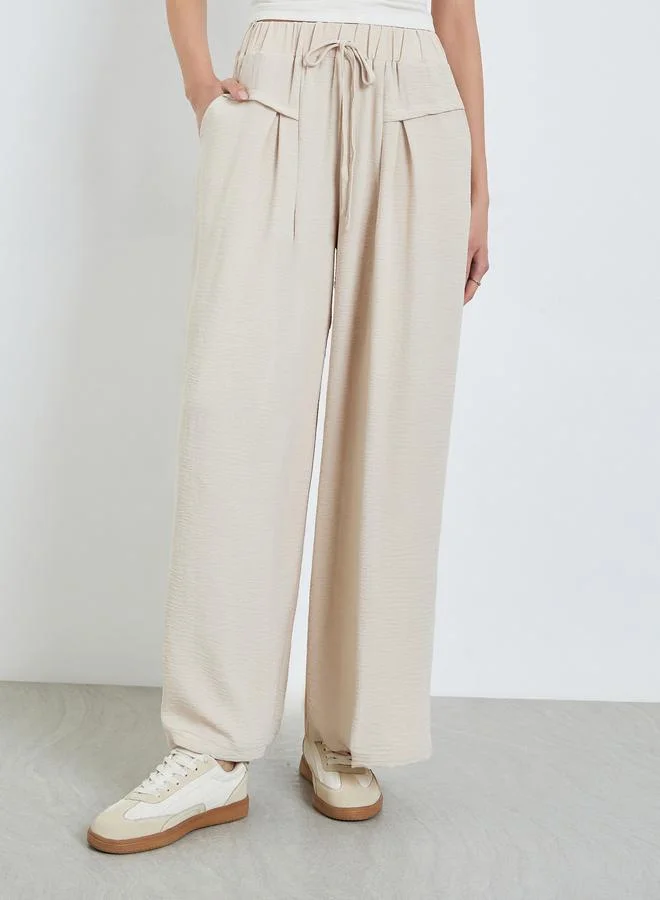 تايك تو Beige Wide Leg Relaxed Fit Pants