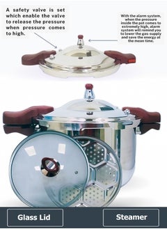 Royal Royal 9L Stainless Steel Pressure Cooker  Jumbo Size, Compatible with Induction, Gas, Ceramic & Electric Stoves, Includes Glass Lid & Steaming Rack  - Image 4